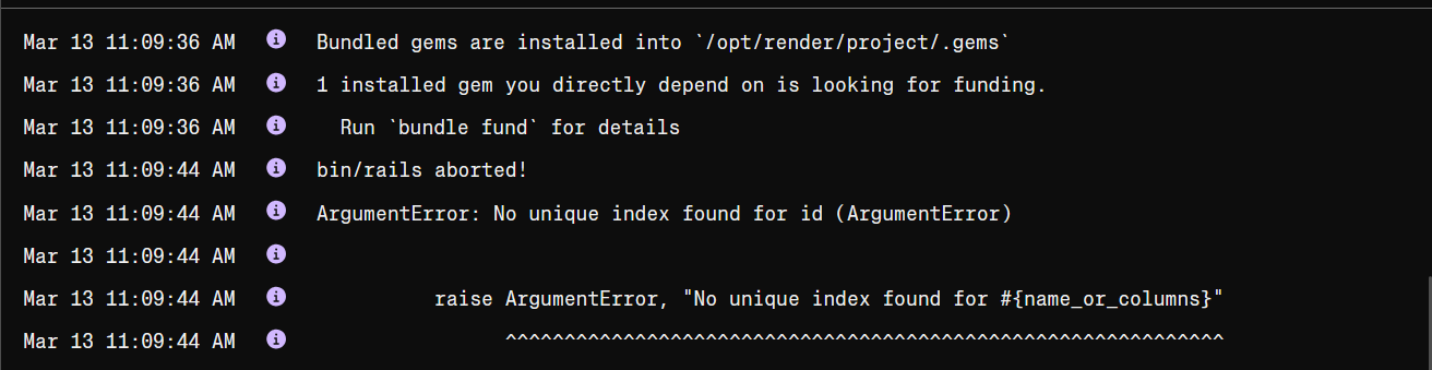 ArgumentError: No unique index found for id (ArgumentError)
raise ArgumentError, "No unique index found for #{name_or_columns}"